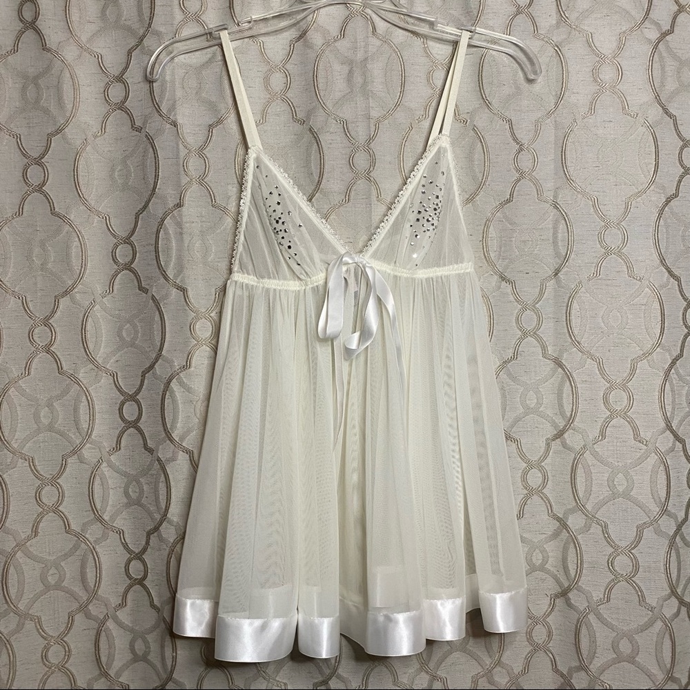 Victoria’s Secret sexy little thing baby doll white bling sheer bride lingerie